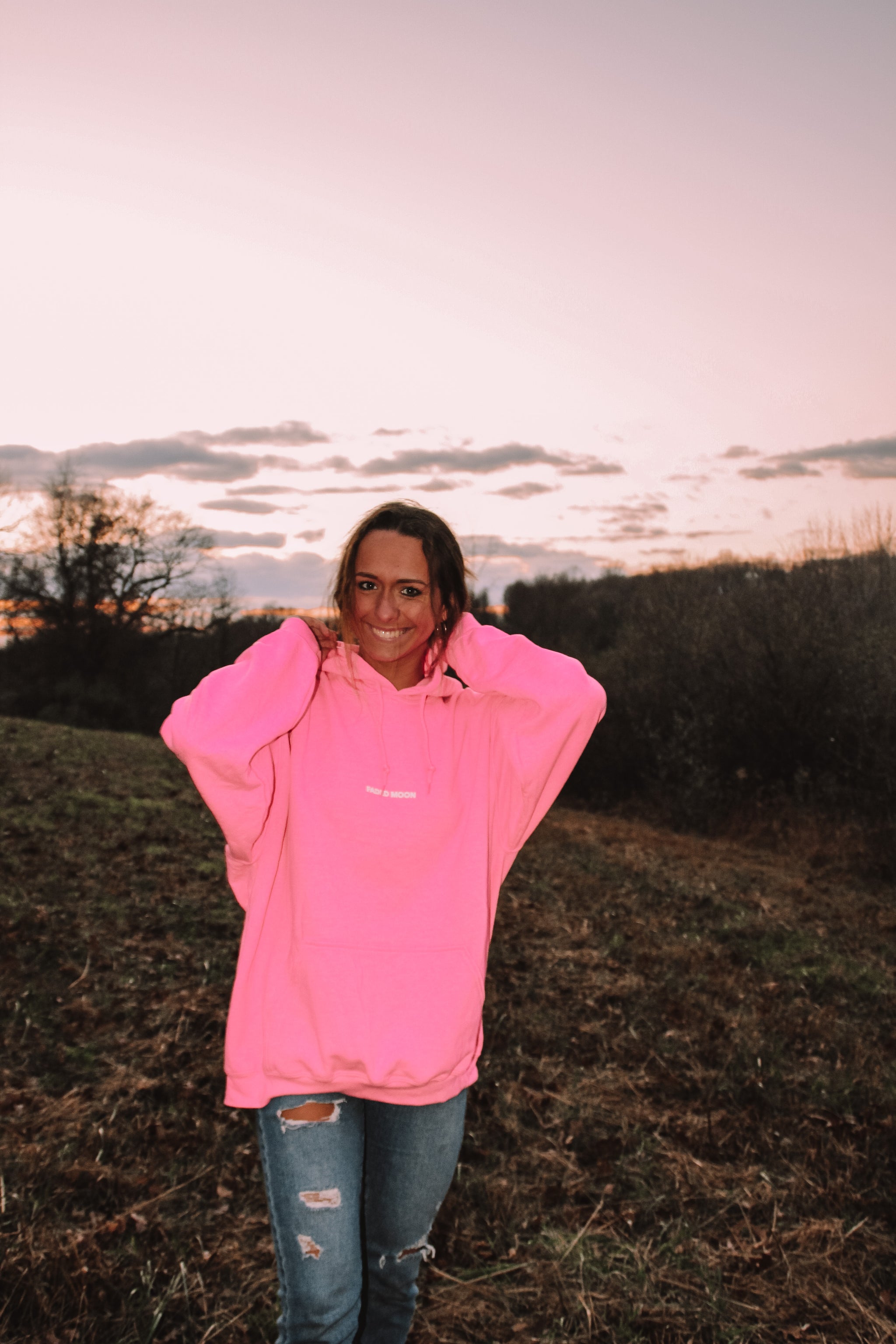 Under The Same Moon Hoodie- Safety Pink